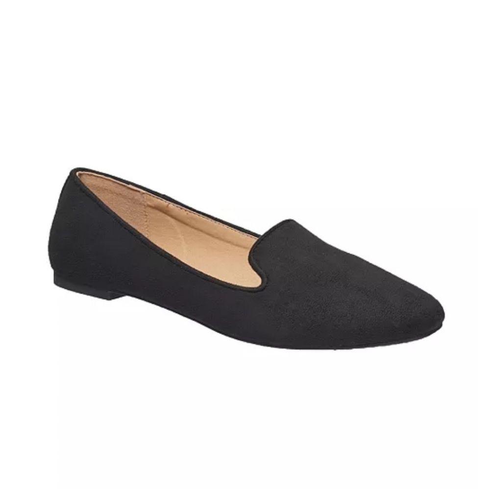 Size 7 $150 MSRP French Connection black suede Delilah flats NWT